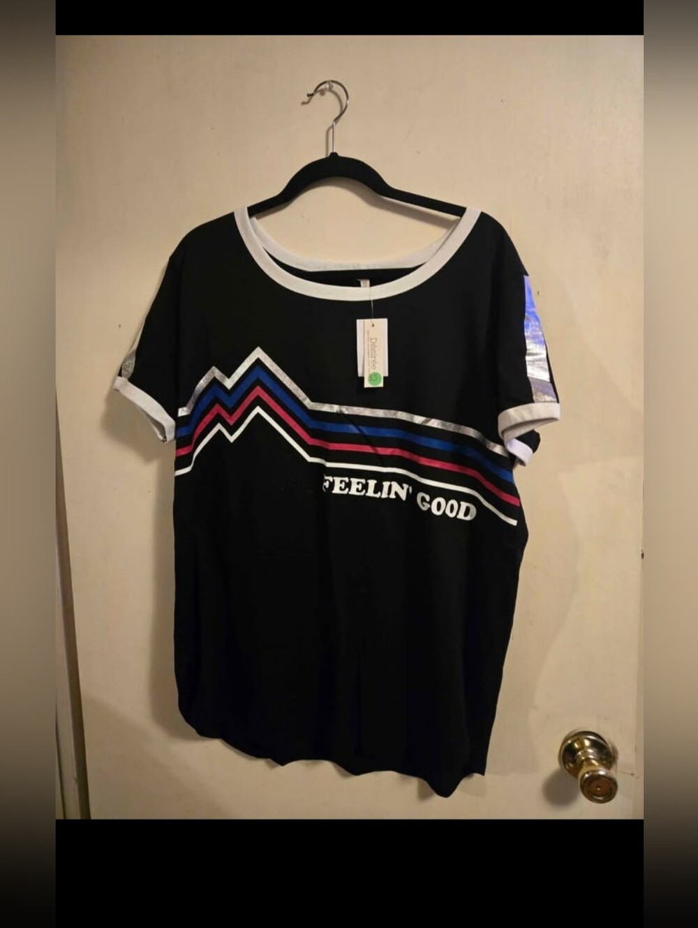 Black Short Sleeve Tee with Multicolor Stripes